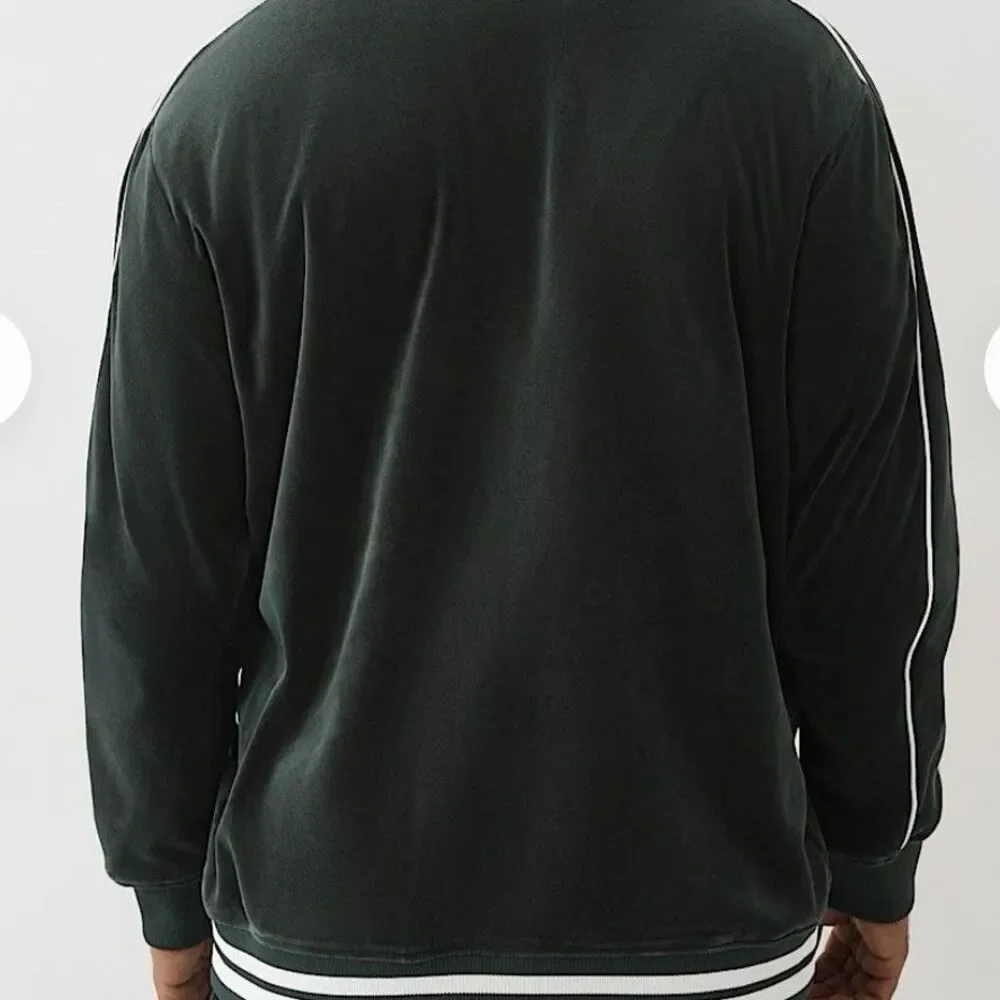 TRUE RELIGION Black Velour Track Jacket Streetwear Full-Zip Striped Men's Medium